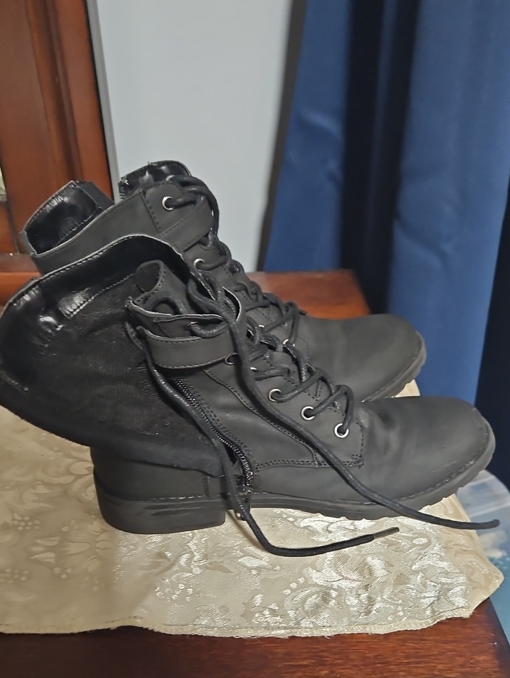 Childrens Place Black Lace-Up Ankle Boots - Stylish Combat-Inspired Design